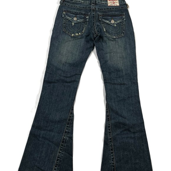 True Religion Distressed Flare Blue Jeans Womens 27 New NWT USA 04503 - Picture 11 of 15